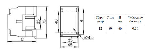 Габаритные и установочные размеры ПМЛ 1100 12А