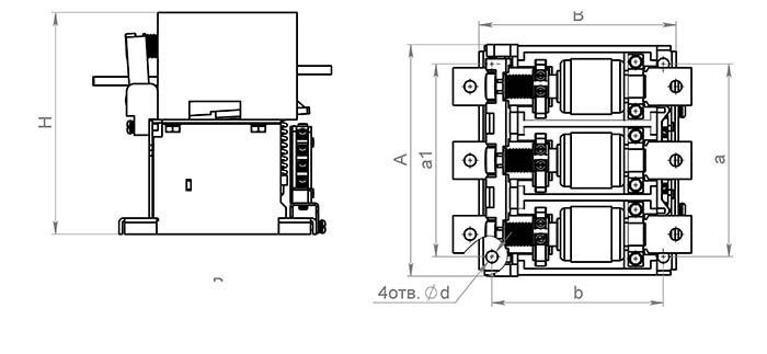 Чертеж контактора КВ 1,6 160A